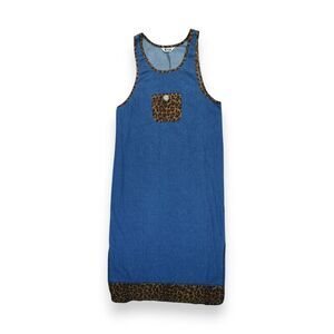 Vintage Nina Piccalino Denim‎ Dress Womens Blue Jean Maxi Animal Print